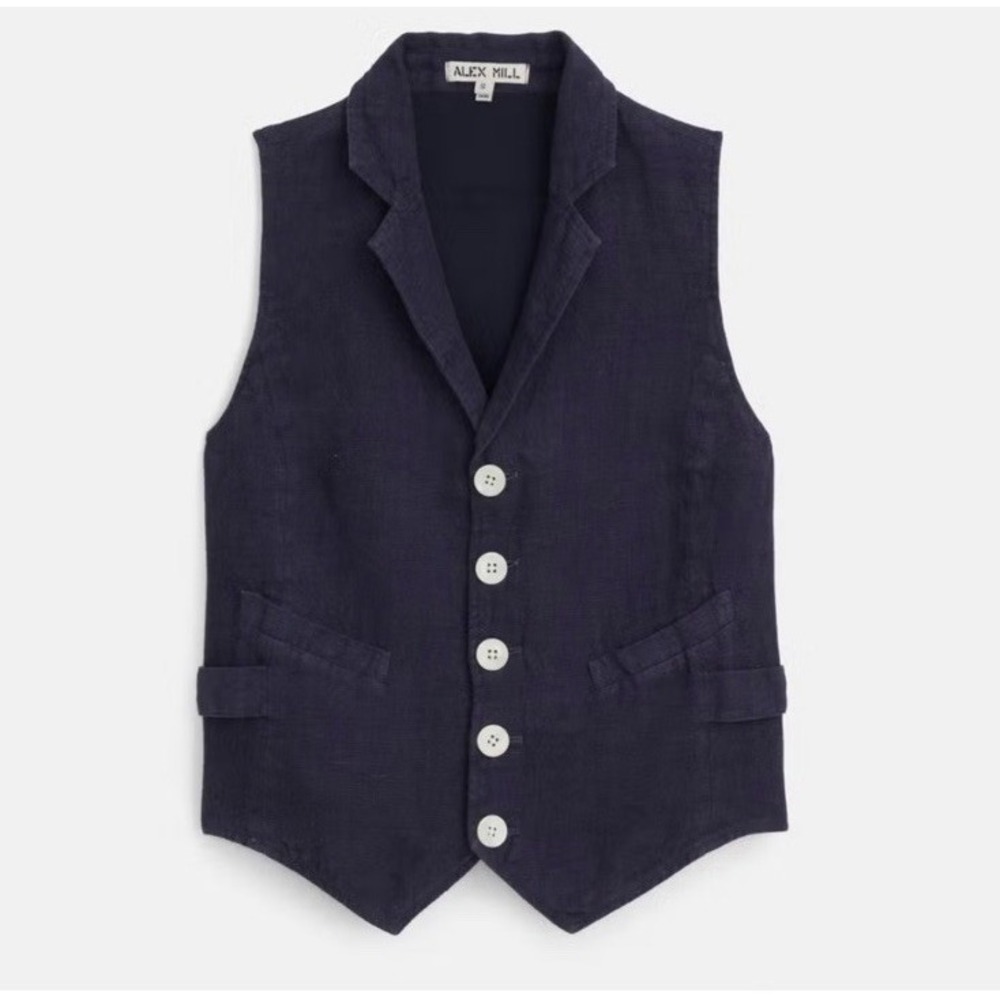 NWT Alex Mill Mathilde Vest In Linen Navy Blue Women's Large Boho Capsule $145